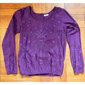 Amichi Peasant Blouse S Cotton Embroidered Purple Hippie Boho Coastal Grandma